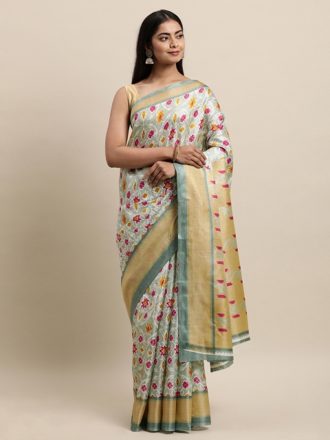 

KALINI Blue & Pink Zardozi Silk Blend Khadi Saree