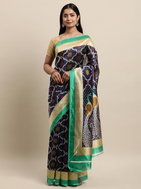 

KALINI Navy Blue & Green Zardozi Art Silk Saree