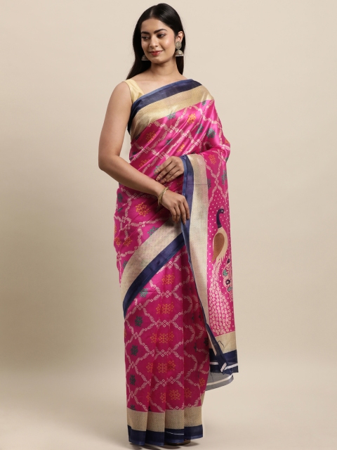 

KALINI Pink & Navy Blue Art Silk Saree
