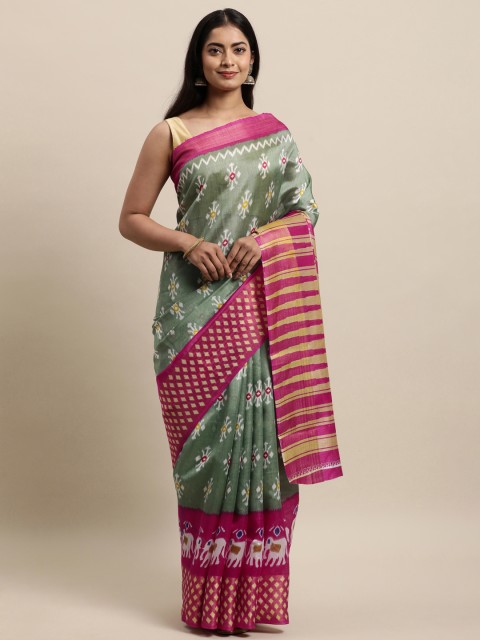 

KALINI Grey & Pink Silk Cotton Saree