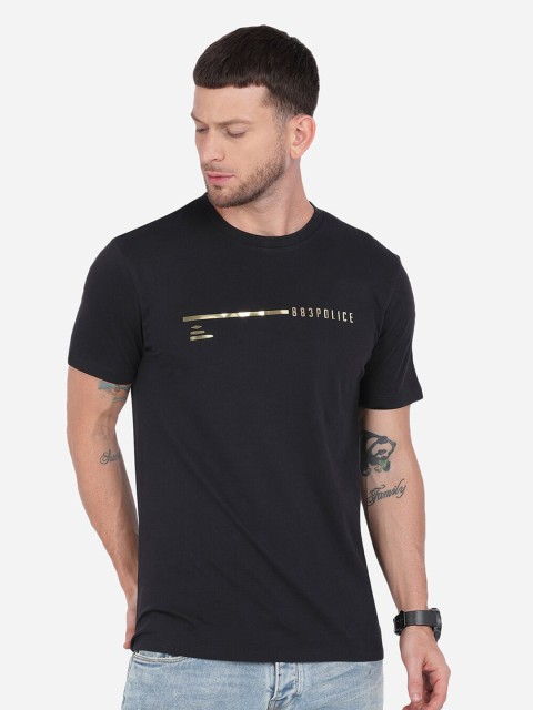 

883 Police Men Black Typography Printed T-shirt