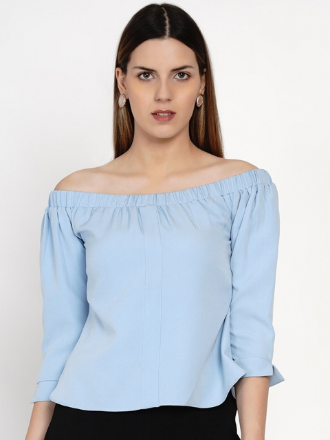 

Samshek Women Blue Off-Shoulder Crepe Bardot Top