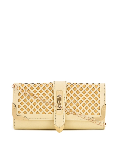 

LaFille Women Cream-Coloured & Gold-Toned Geometric Textured PU Three Fold Wallet