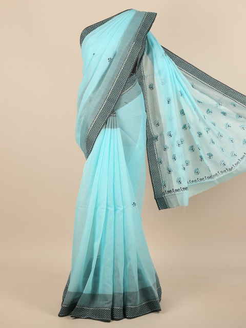 

Pothys Women Blue & Black Cotton Blend Embroidered Saree