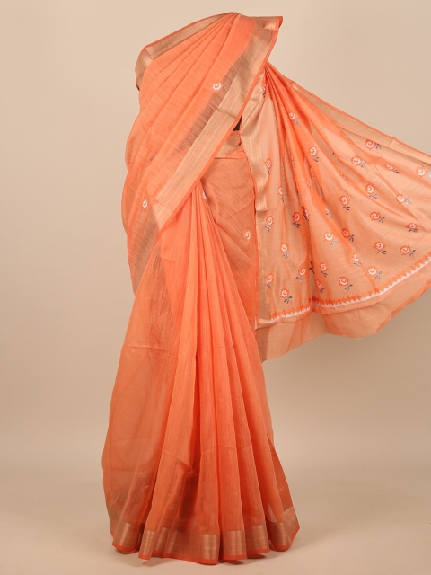 

Pothys Women Orange & Gold-Toned Cotton Blend Embroidered Saree
