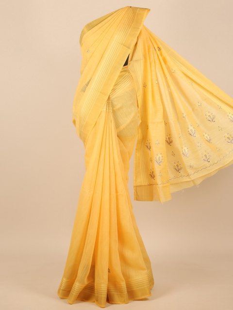 

Pothys Women Yellow & Gold-Toned Cotton Blend Embroidered Saree