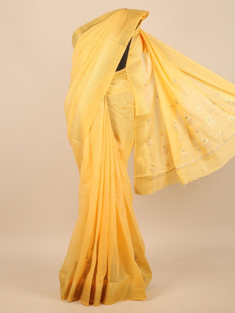 

Pothys Women Yellow & Gold-Toned Cotton Blend Embroidered Saree