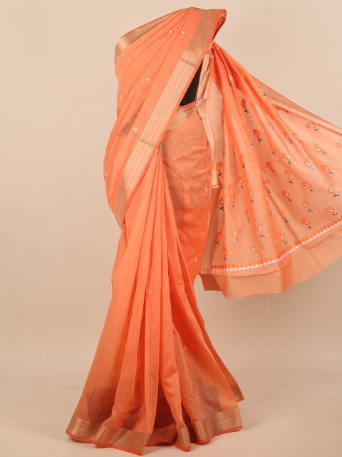 

Pothys Women Orange & Gold-Toned Cotton Blend Embroidered Saree
