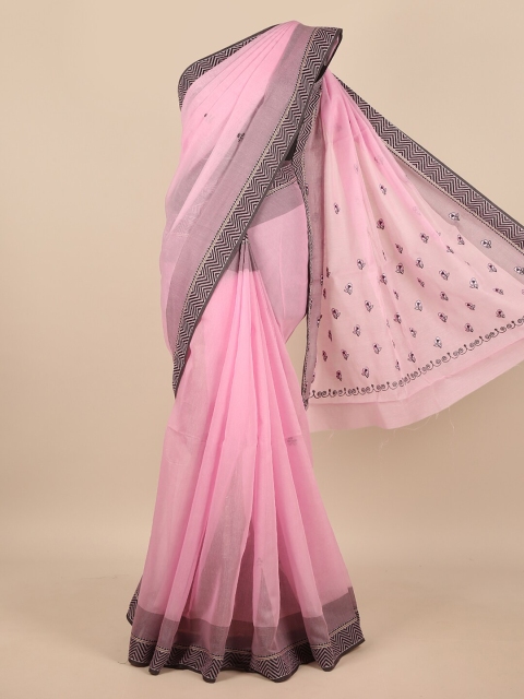 

Pothys Pink & Black Floral Embroidered Saree