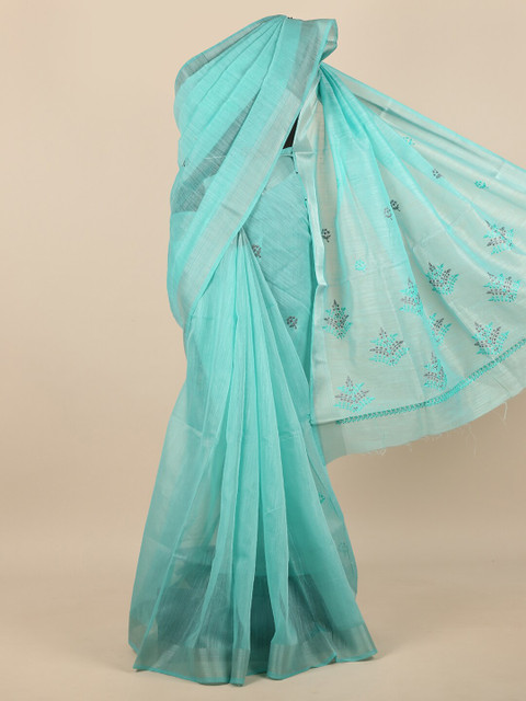 

Pothys Blue Floral Embroidered Saree