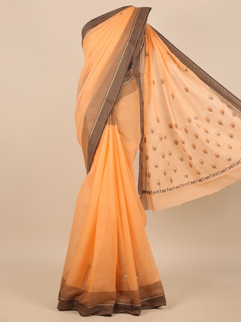 

Pothys Orange & Black Floral Embroidered Saree