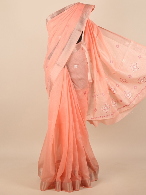 

Pothys Pink & Gold-Toned Floral Embroidered Zari Saree