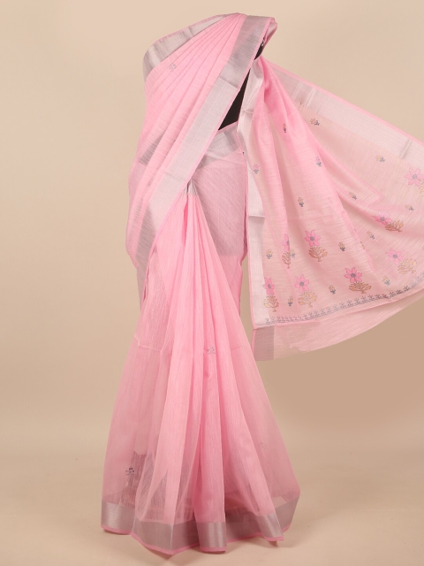 

Pothys Pink & Gold-Toned Floral Embroidered Zari Saree