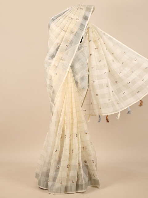 

Pothys Cream-Coloured Floral Embroidered Saree