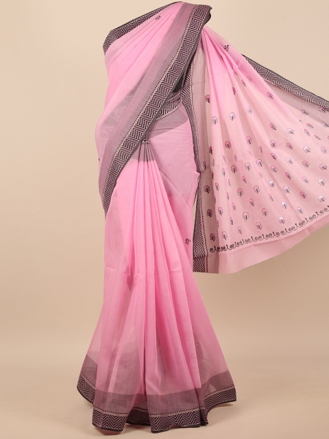 

Pothys Pink & Black Floral Printed Saree
