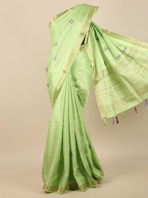 

Pothys Green & Gold-Toned Floral Embroidered Zari Saree