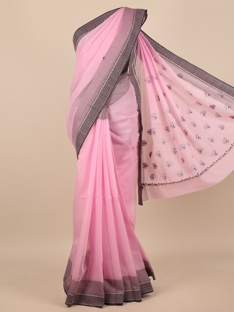 

Pothys Pink & Black Floral Embroidered Saree