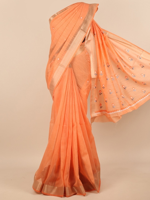 

Pothys Orange & Gold-Toned Floral Embroidered Saree