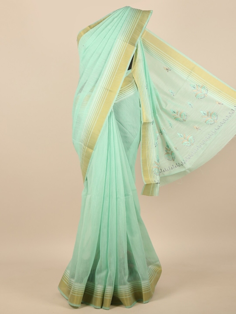 

Pothys Sea Green & Gold-Toned Zari Saree