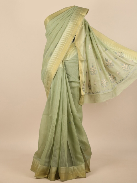 

Pothys Green & Gold-Toned Floral Printed Zari Saree