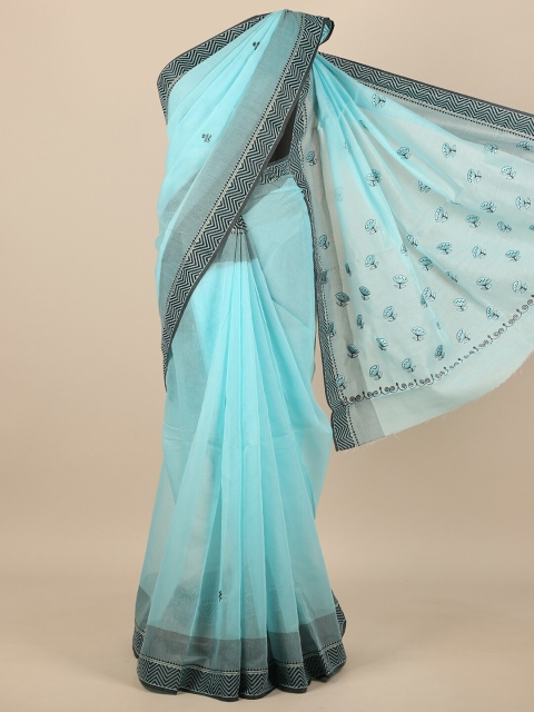 

Pothys Blue & Black Floral Embroidered Saree