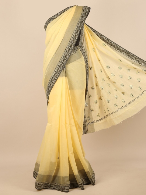 

Pothys Yellow & Black Floral Embroidered Saree