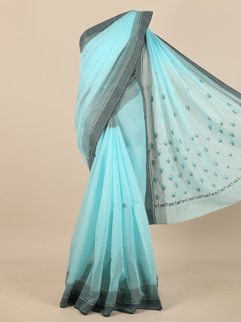 

Pothys Blue & Black Floral Embroidered Saree