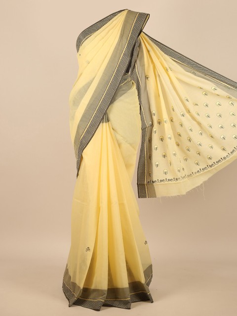 

Pothys Yellow & Black Floral Embroidered Saree