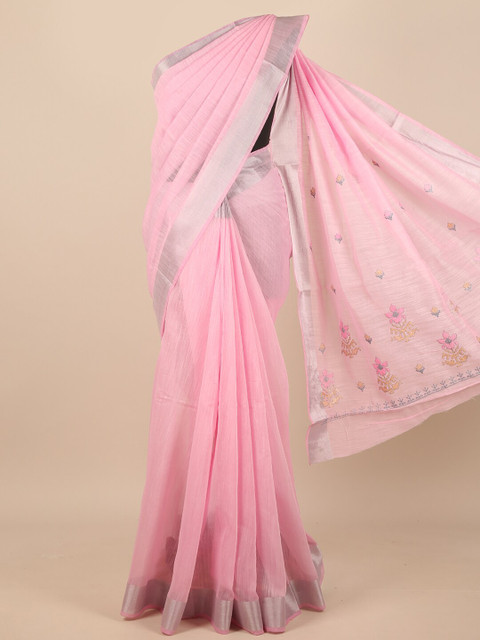

Pothys Pink & Silver-Toned Zari Saree