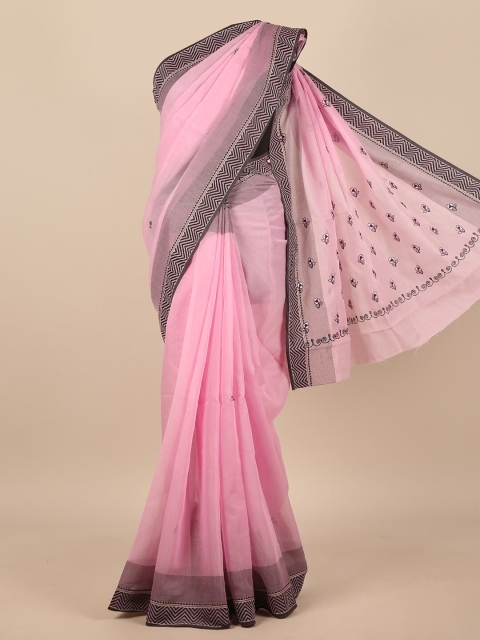 

Pothys Pink & Black Floral Embroidered Saree