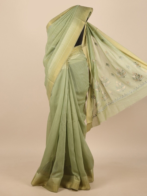 

Pothys Green & Gold-Toned Floral Embroidered Zari Saree