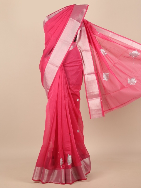 

Pothys Pink & Gold-Toned Floral Embroidered Zari Saree