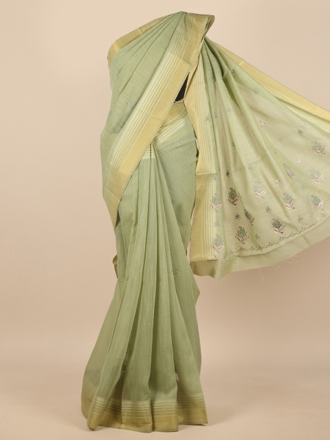 

Pothys Green & Gold-Toned Floral Embroidered Zari Saree