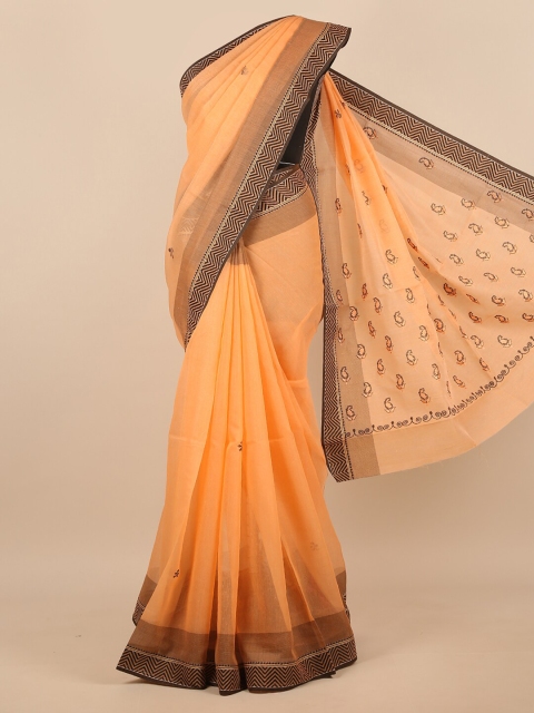 

Pothys Orange & Black Floral Embroidered Saree