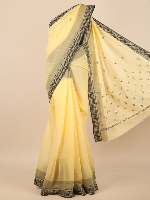 

Pothys Yellow & Black Floral Embroidered Saree