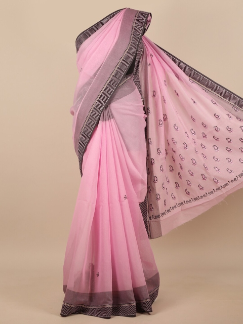 

Pothys Pink & Black Floral Embroidered Saree