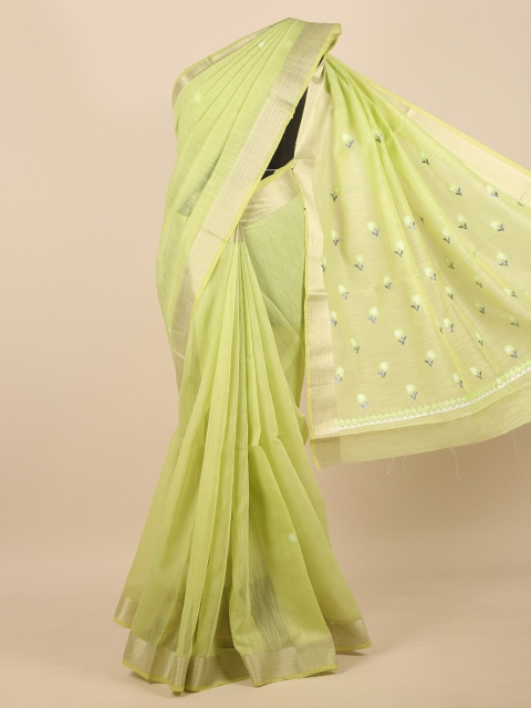 

Pothys Green & Gold-Toned Floral Embroidered Zari Saree