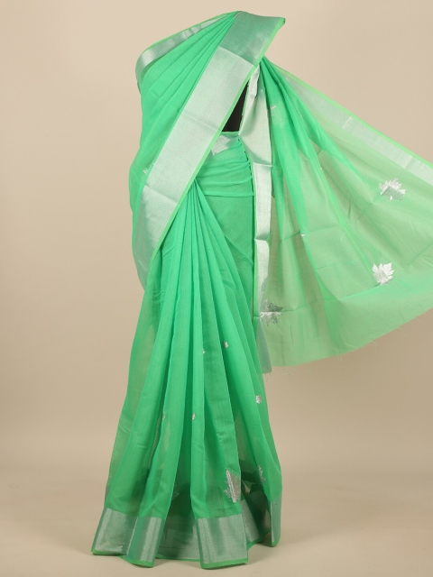 

Pothys Green & Silver-Toned Floral Embroidered Zari Saree