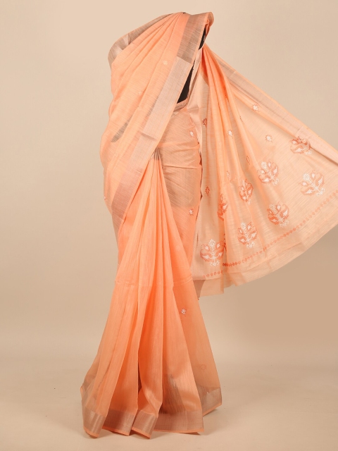 

Pothys Orange & Gold-Toned Floral Embroidered Zari Saree