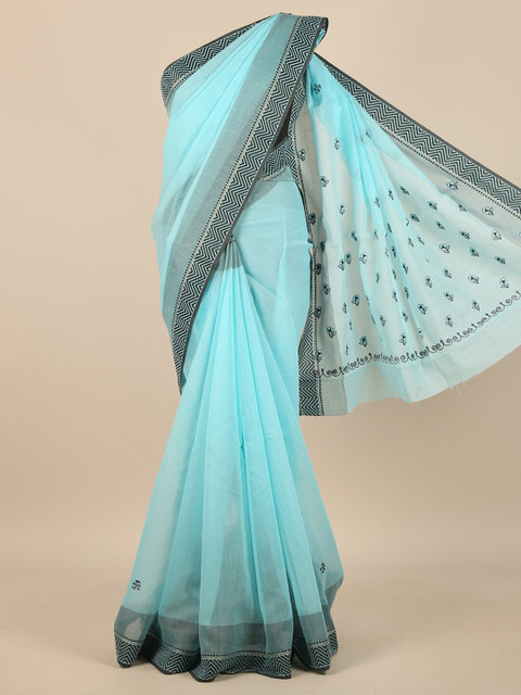 

Pothys Blue & Black Floral Embroidered Saree