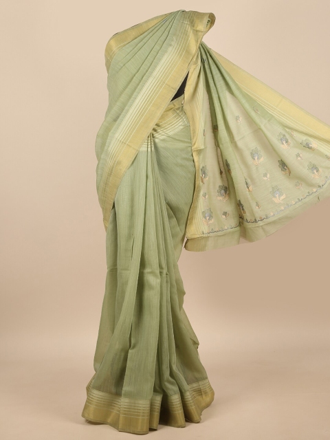 

Pothys Green & Gold-Toned Zari Saree
