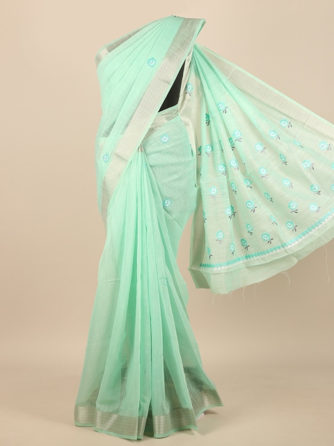 

Pothys Sea Green & Gold-Toned Floral Embroidered Zari Saree
