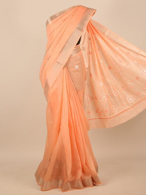 

Pothys Orange & Gold-Toned Floral Zari Saree