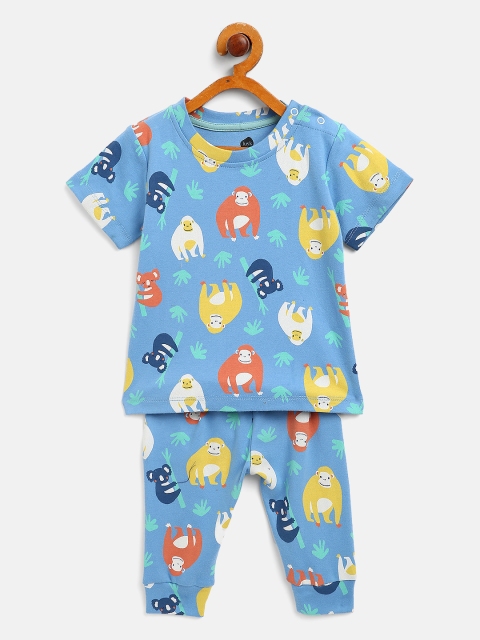

luyk Unisex Kids Blue & Yellow Pure Cotton Printed Clothing Set