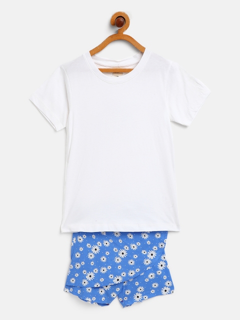 

luyk Girls White & Blue Pure Cotton Solid Clothing Set