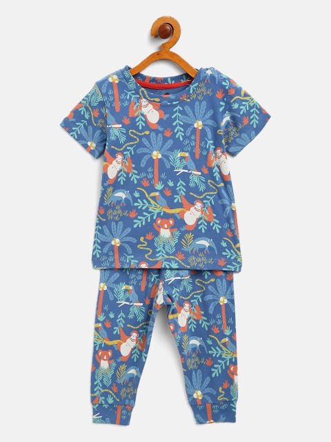 

luyk Unisex Kids Blue & Orange Pure Cotton Printed Clothing Set