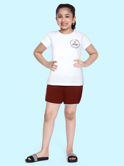 

luyk Girls White & Maroon Pure Cotton Printed Clothing Set