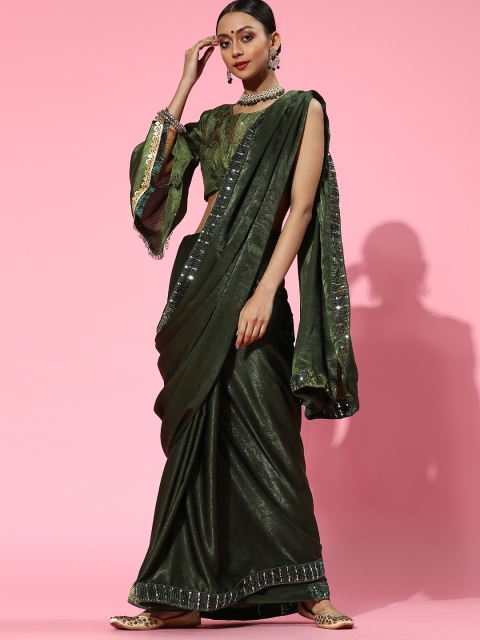 

Tikhi Imli Sleek Saree with Embellished border, Olive