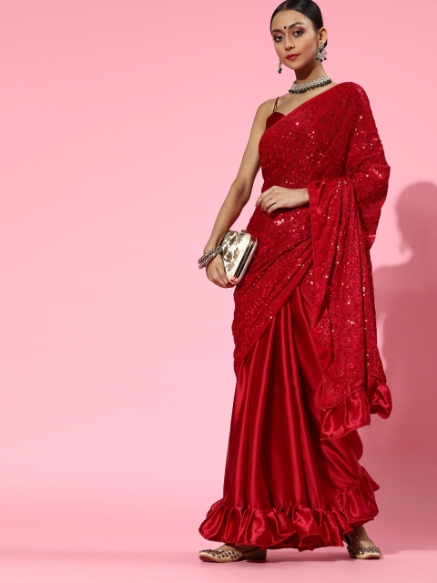 

Tikhi Imli Embellished Saree with Sleek border, Red