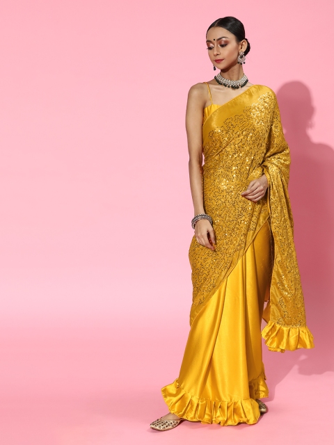 

Tikhi Imli Embellished Saree with Sleek border, Mustard